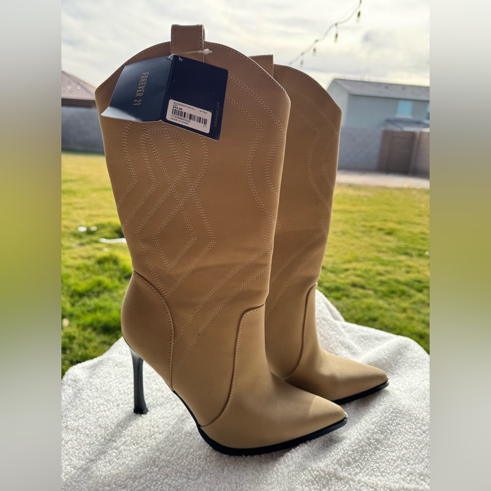 Faux Suede Stiletto Cowboy Booties - SIZE 7 or 8